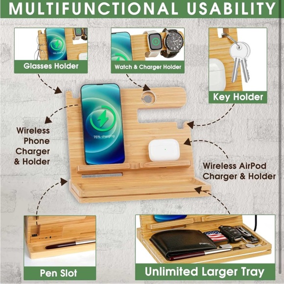 Bamboo Phone Docking Station for men/women..(NWT) - Picture 1 of 7